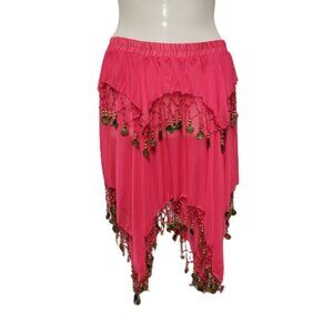 Fuchsia Pink Skirt Belly Dancing Skirt Crocheted with Gold Beads Coins  NEW